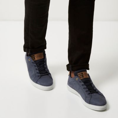 Navy leather trainers